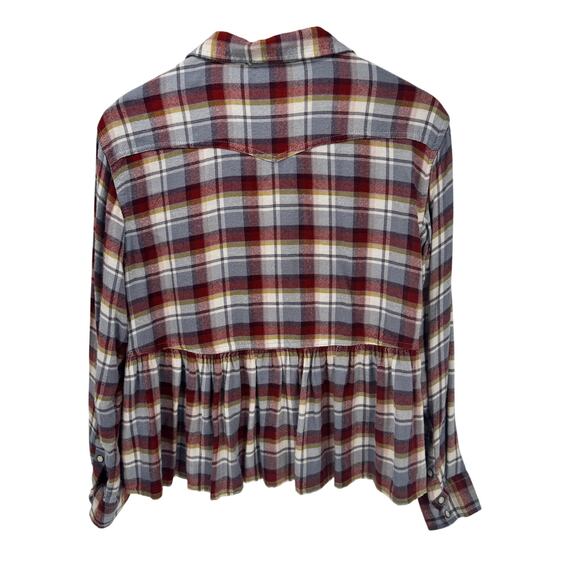 Lucky Brand Shirt Womens Small Plaid Flannel Pearl Snap Peplum Hem Cropped - Picture 4 of 9